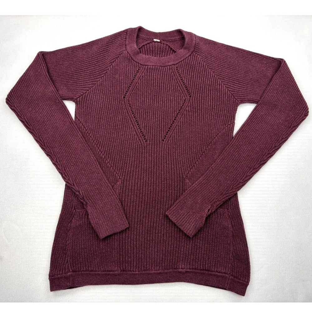 Lululemon Knit Crewneck Sweater Womens Size Small S Plum Burgundy Thumbholes‎